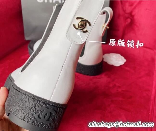 Pretty Style Chanel Calfskin Platform Short Boots 080943 White 2021