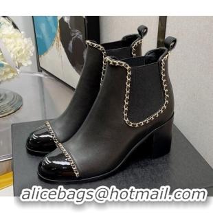 Low Cost Chanel Lambskin Chian Heel Short Boots 7cm 080946 Black 2021