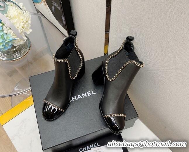 Low Cost Chanel Lambskin Chian Heel Short Boots 7cm 080946 Black 2021