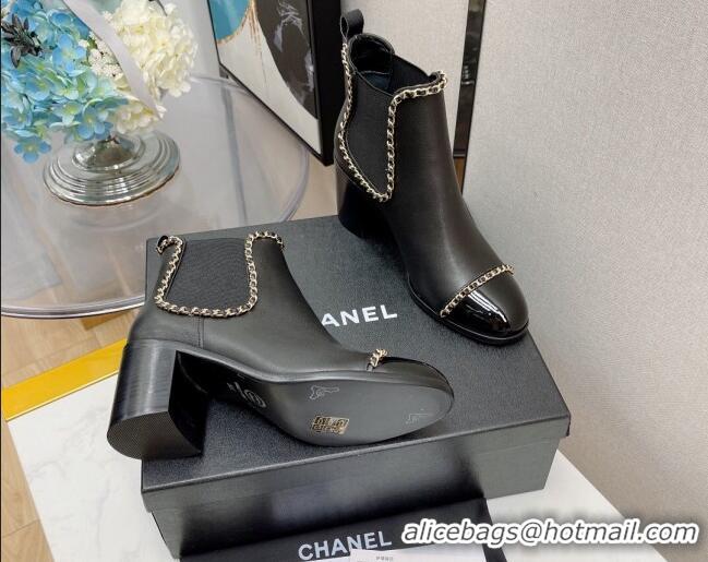 Low Cost Chanel Lambskin Chian Heel Short Boots 7cm 080946 Black 2021