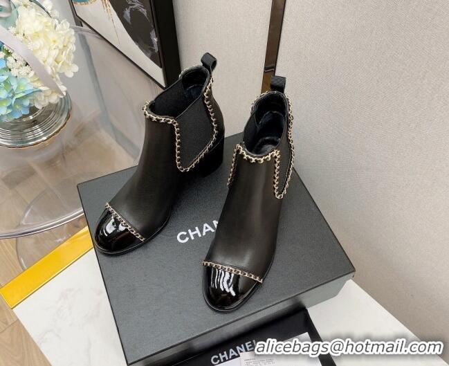 Low Cost Chanel Lambskin Chian Heel Short Boots 7cm 080946 Black 2021