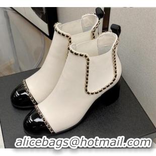 Purchase Chanel Lambskin Chian Heel Short Boots 7cm 080946 White 2021