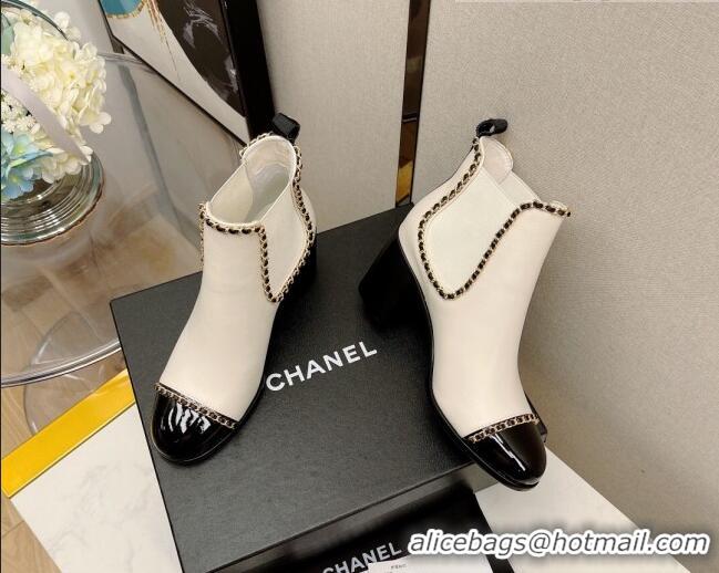 Purchase Chanel Lambskin Chian Heel Short Boots 7cm 080946 White 2021