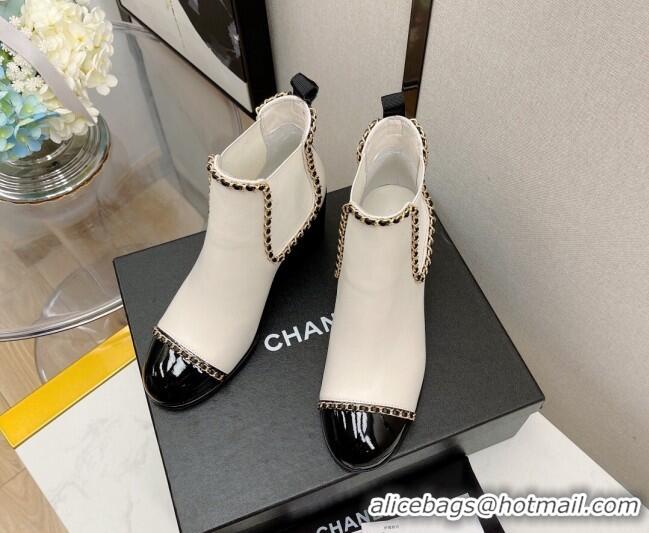 Purchase Chanel Lambskin Chian Heel Short Boots 7cm 080946 White 2021