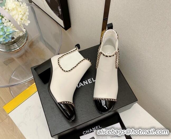 Purchase Chanel Lambskin Chian Heel Short Boots 7cm 080946 White 2021