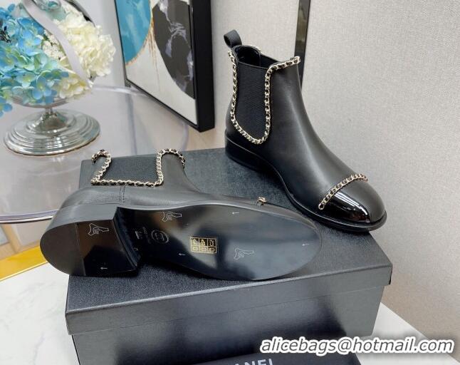 Good Quality Chanel Lambskin Chian Heel Short Boots 3cm 080949 Black 2021