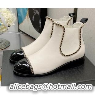 Super Quality Chanel Lambskin Chian Heel Short Boots 3cm 080950 White 2021