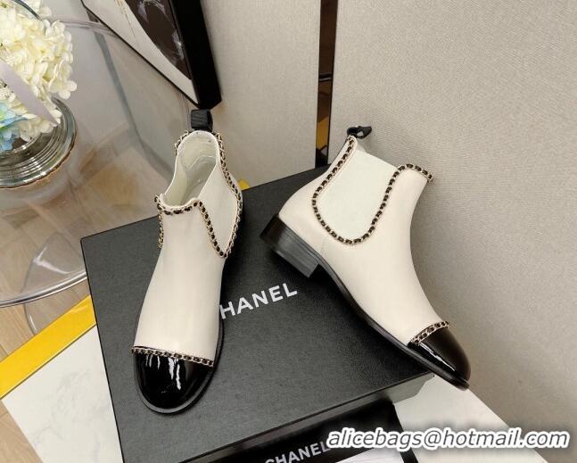 Super Quality Chanel Lambskin Chian Heel Short Boots 3cm 080950 White 2021