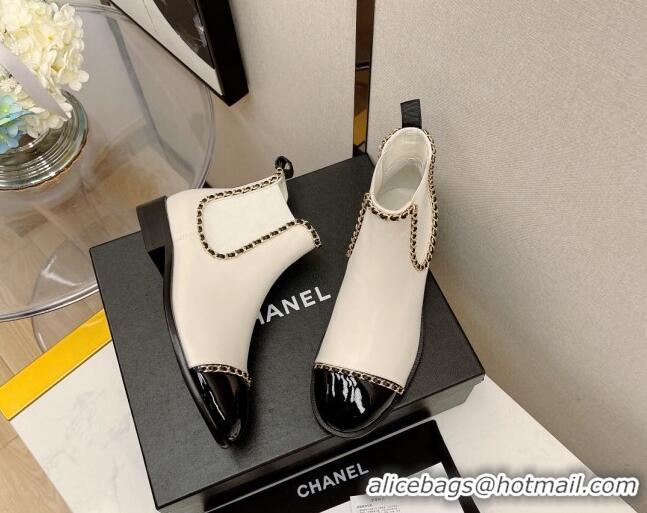 Super Quality Chanel Lambskin Chian Heel Short Boots 3cm 080950 White 2021