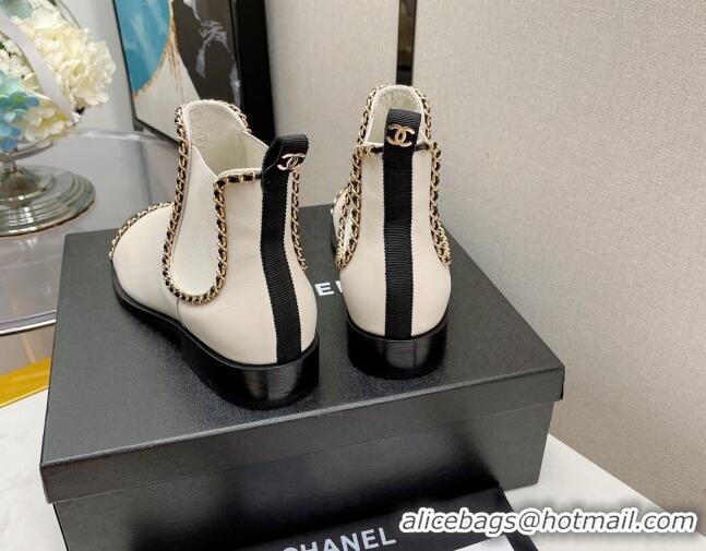 Super Quality Chanel Lambskin Chian Heel Short Boots 3cm 080950 White 2021