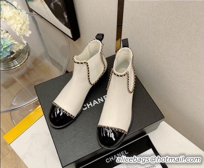 Super Quality Chanel Lambskin Chian Heel Short Boots 3cm 080950 White 2021