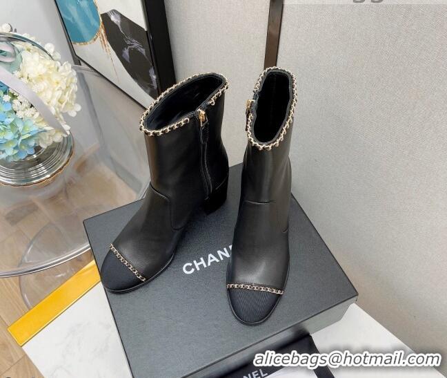 Best Price Chanel Lambskin Chain Heel Short Boots 7cm G37826 Black 2021