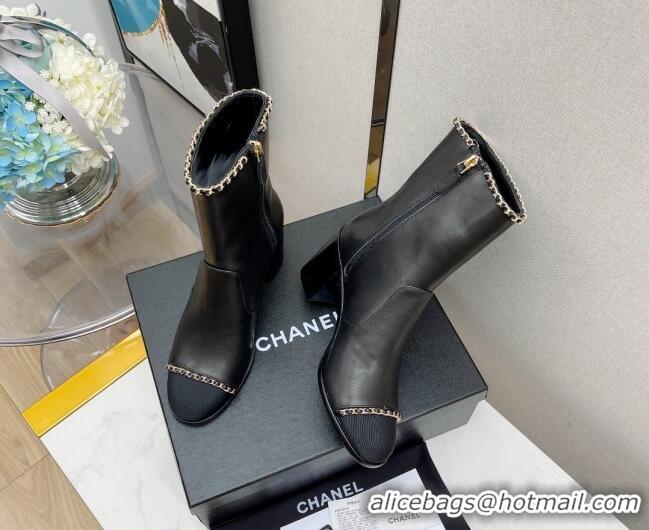 Best Price Chanel Lambskin Chain Heel Short Boots 7cm G37826 Black 2021