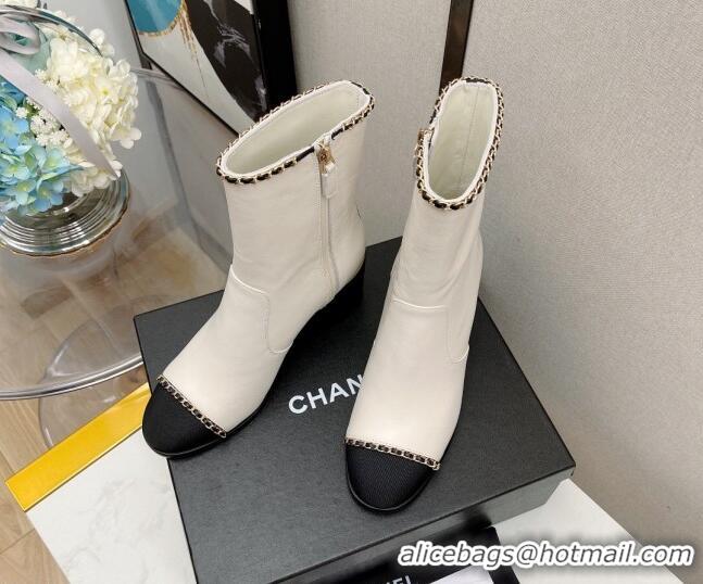 Top Quality Chanel Lambskin Chain Heel Short Boots 7cm G37826 White 2021