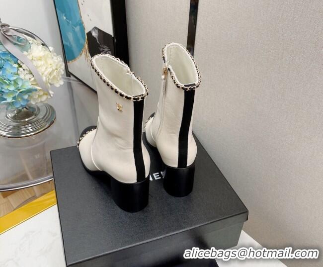 Top Quality Chanel Lambskin Chain Heel Short Boots 7cm G37826 White 2021