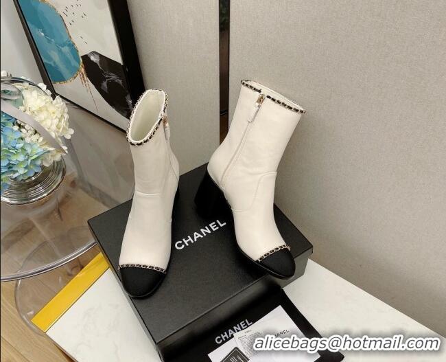 Top Quality Chanel Lambskin Chain Heel Short Boots 7cm G37826 White 2021