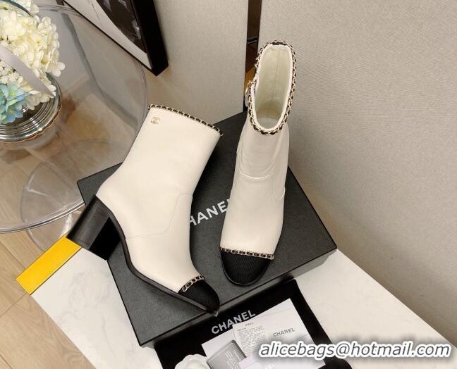 Top Quality Chanel Lambskin Chain Heel Short Boots 7cm G37826 White 2021