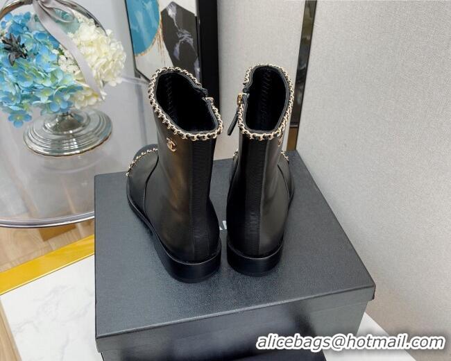 Cute Chanel Lambskin Chain Short Boots 3cm G37826 Black 2021