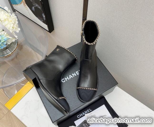 Cute Chanel Lambskin Chain Short Boots 3cm G37826 Black 2021