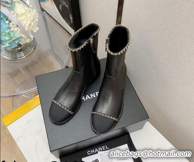 Cute Chanel Lambskin Chain Short Boots 3cm G37826 Black 2021