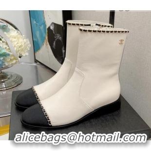 Discount Chanel Lambskin Chain Short Boots 3cm G37826 White 2021