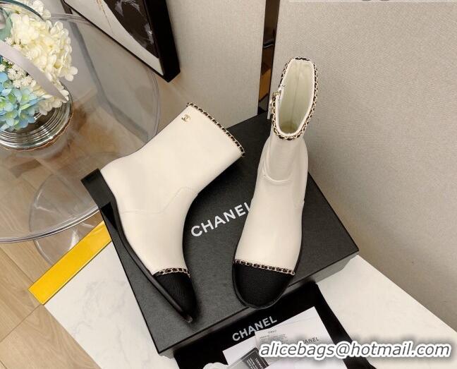 Discount Chanel Lambskin Chain Short Boots 3cm G37826 White 2021