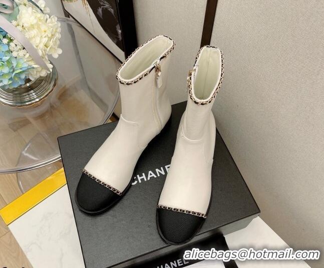 Discount Chanel Lambskin Chain Short Boots 3cm G37826 White 2021