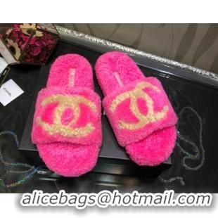 New Style Chanel CC Wool Flat Slide Sandals 080959 Pink 2021