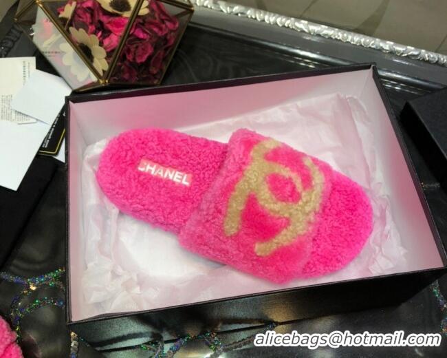 New Style Chanel CC Wool Flat Slide Sandals 080959 Pink 2021