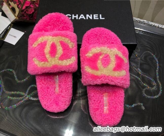 New Style Chanel CC Wool Flat Slide Sandals 080959 Pink 2021