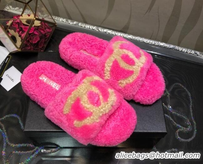 New Style Chanel CC Wool Flat Slide Sandals 080959 Pink 2021