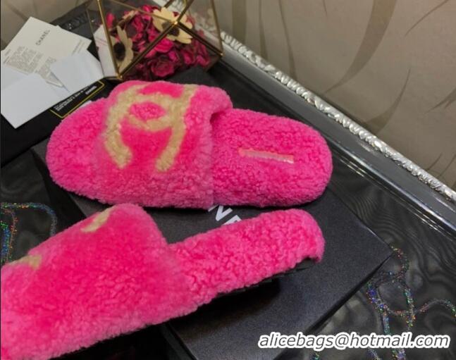 New Style Chanel CC Wool Flat Slide Sandals 080959 Pink 2021