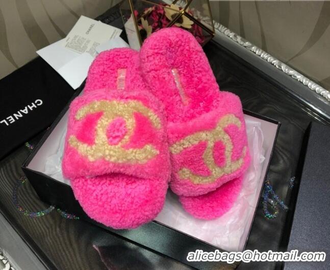 New Style Chanel CC Wool Flat Slide Sandals 080959 Pink 2021