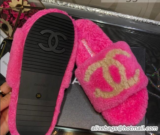 New Style Chanel CC Wool Flat Slide Sandals 080959 Pink 2021