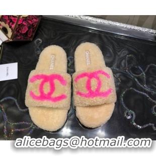 Hot Sale Chanel CC Wool Flat Slide Sandals 080959 Apricot 2021