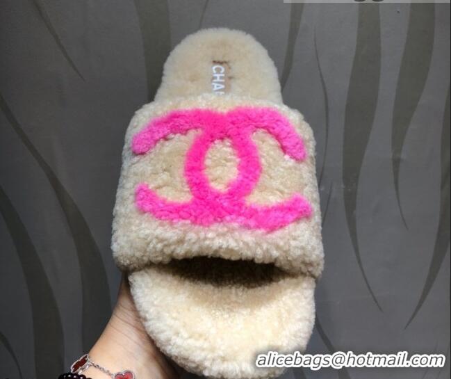 Hot Sale Chanel CC Wool Flat Slide Sandals 080959 Apricot 2021