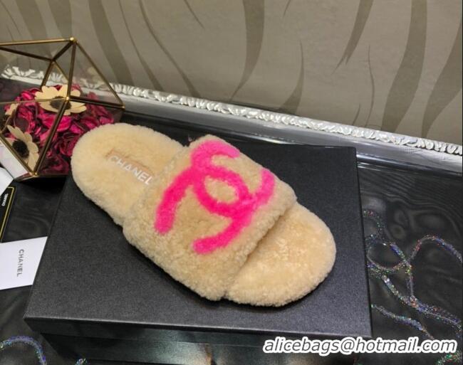 Hot Sale Chanel CC Wool Flat Slide Sandals 080959 Apricot 2021