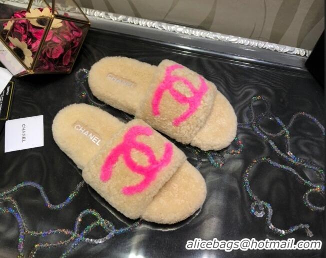 Hot Sale Chanel CC Wool Flat Slide Sandals 080959 Apricot 2021