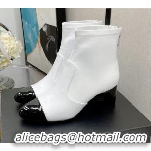 Grade Chanel Elastic Leather Ankle Boots 5.5cm 081235 White