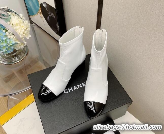 Grade Chanel Elastic Leather Ankle Boots 5.5cm 081235 White