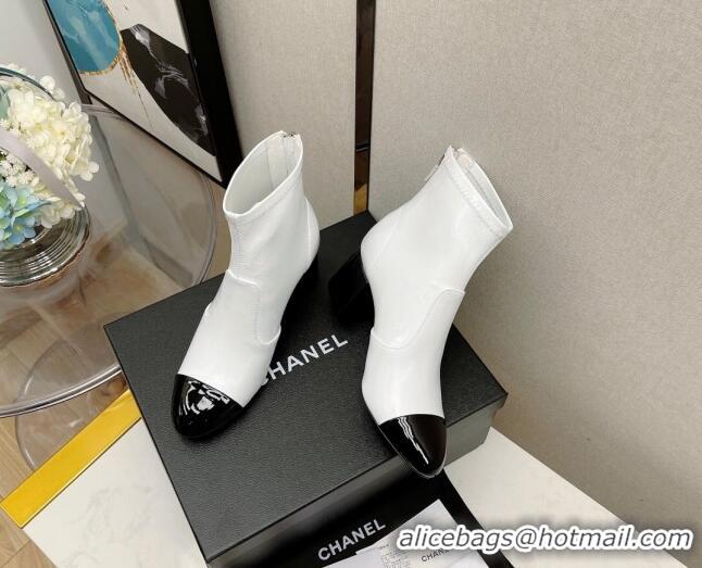 Grade Chanel Elastic Leather Ankle Boots 5.5cm 081235 White