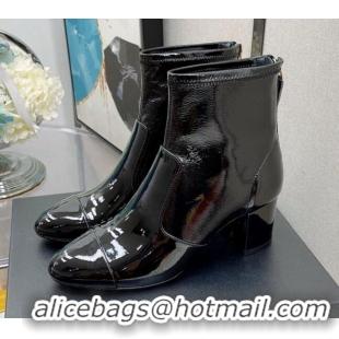 Luxury Chanel Elastic Patent Leather Ankle Boots 5.5cm 081235 Black