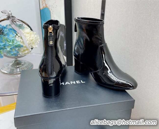 Luxury Chanel Elastic Patent Leather Ankle Boots 5.5cm 081235 Black