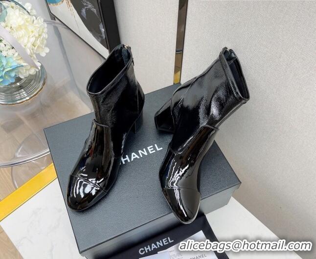 Luxury Chanel Elastic Patent Leather Ankle Boots 5.5cm 081235 Black