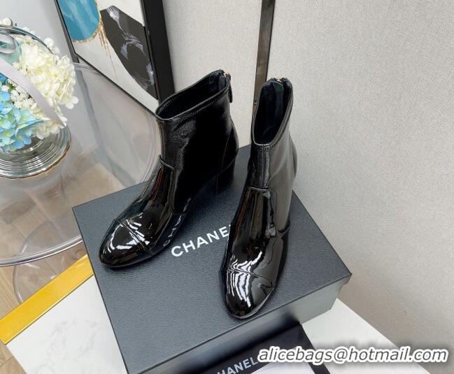 Luxury Chanel Elastic Patent Leather Ankle Boots 5.5cm 081235 Black