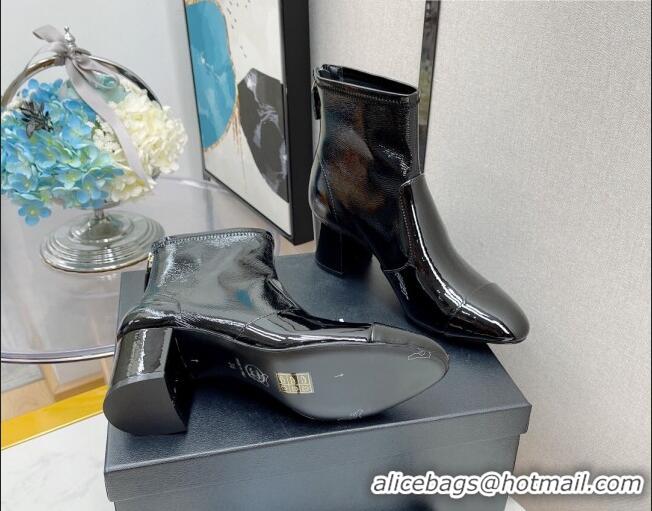 Luxury Chanel Elastic Patent Leather Ankle Boots 5.5cm 081235 Black