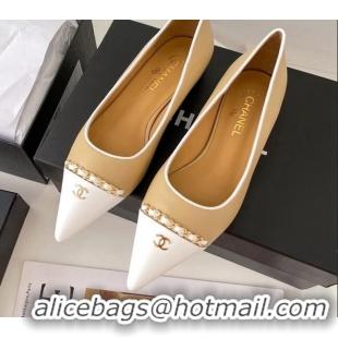 Luxury Chanel Lambskin Chain Pointed Toe Ballerinas 081238 Apricot 2021