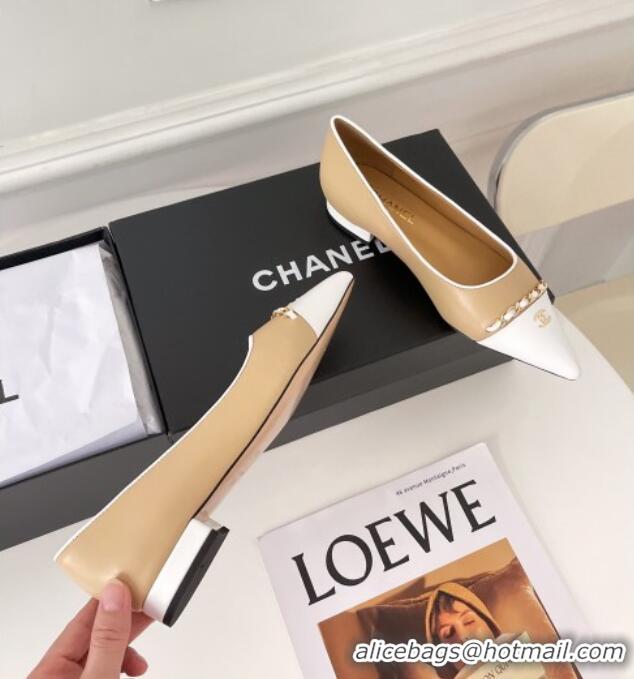 Luxury Chanel Lambskin Chain Pointed Toe Ballerinas 081238 Apricot 2021