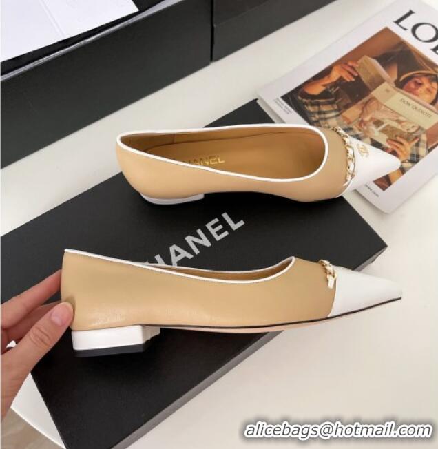 Luxury Chanel Lambskin Chain Pointed Toe Ballerinas 081238 Apricot 2021