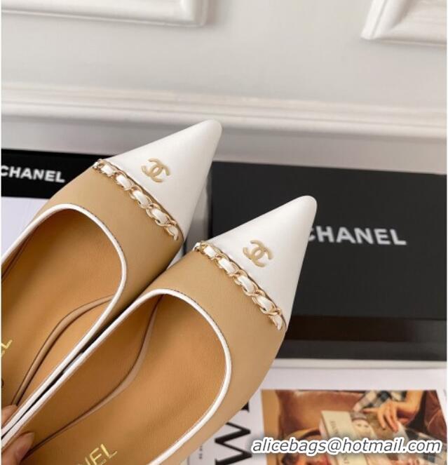 Luxury Chanel Lambskin Chain Pointed Toe Ballerinas 081238 Apricot 2021